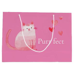 Pink Purrfect Cat  Large Gift Bag