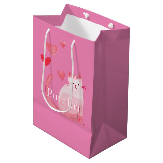 Pink Purrfect Cat  Medium Gift Bag (Front Angled)