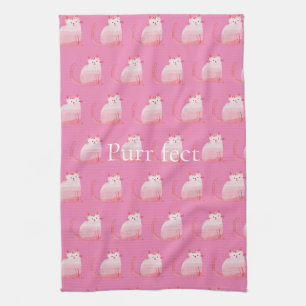 Pink Purrfect Cat  Tea Towel