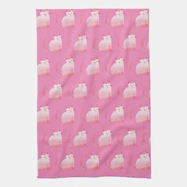 Pink Purrfect Cat  Tea Towel (Vertical)