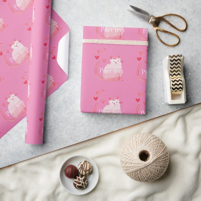 Pink Purrfect Cat  Wrapping Paper (Crafts)