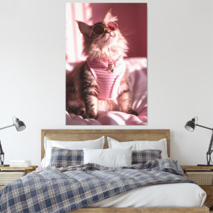 Pink Purrfection: Chic Cat in Style Canvas Print