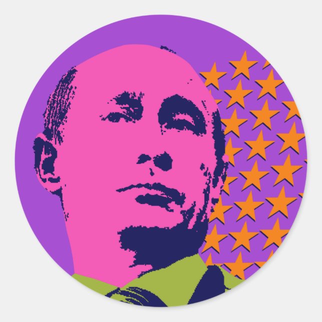 Pink Putin Pop Art Portrait Classic Round Sticker (Front)