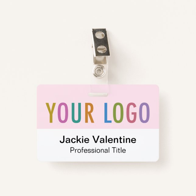 Pink PVC Name Badge with Clip Lanyard or Reel ID Badge (Front with Clip)