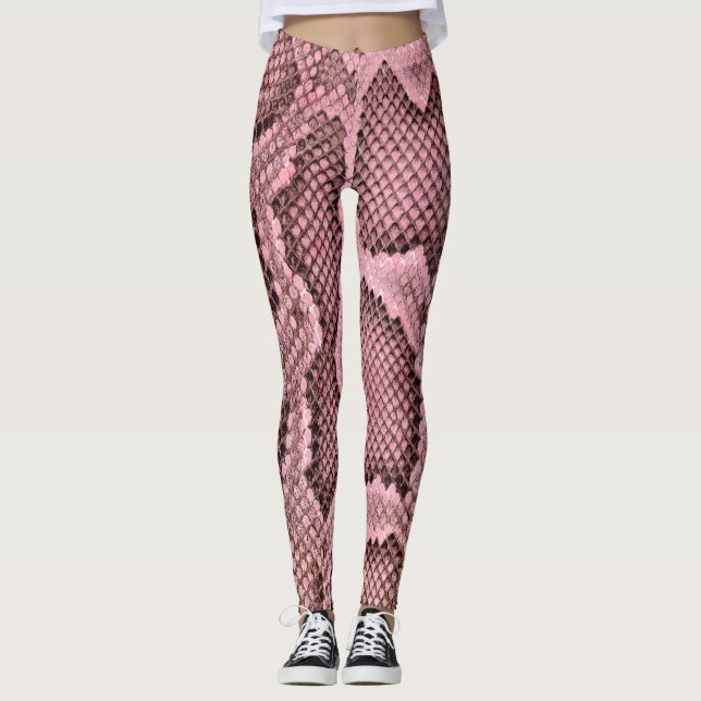 Pink Python Snake Print Women's Leggings  (Front)