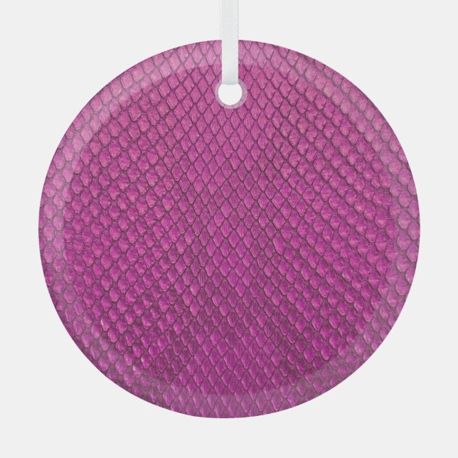 Pink Python: Snake Skin Texture. Glass Tree Decoration (Front)