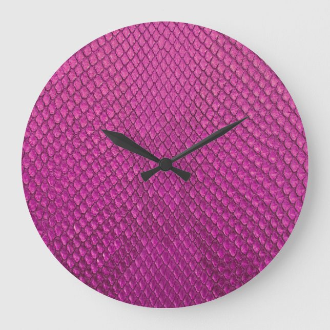Pink Python: Snake Skin Texture. Large Clock (Front)