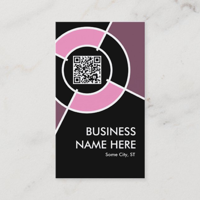 pink QR code and logo target Business Card (Front)