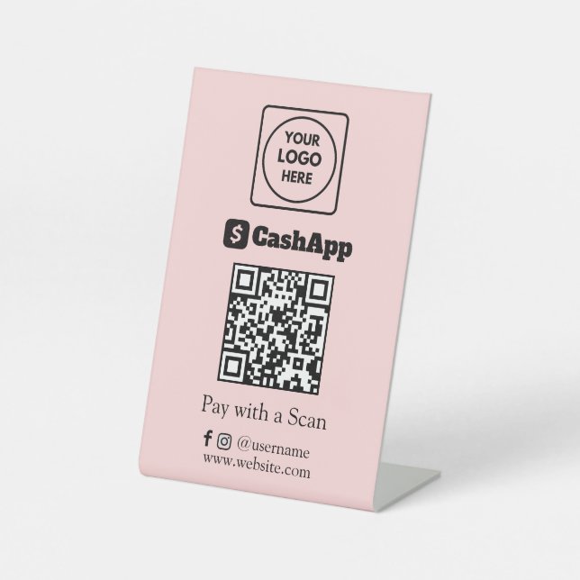 Pink QR Code | CashApp Digital Payment Display Pedestal Sign (Front)