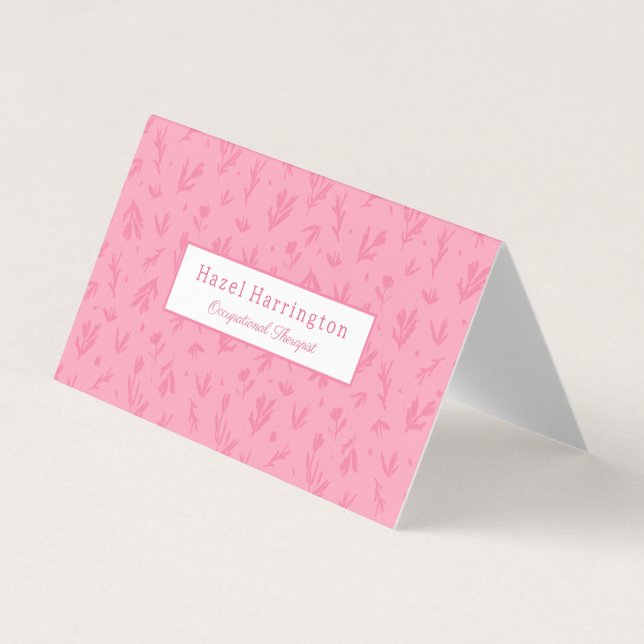 Pink QR Code Folded Business Cards Simple Flowers (Front)