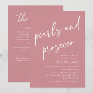 Pink QR Code Pearls and Prosecco Bridal Shower Invitation
