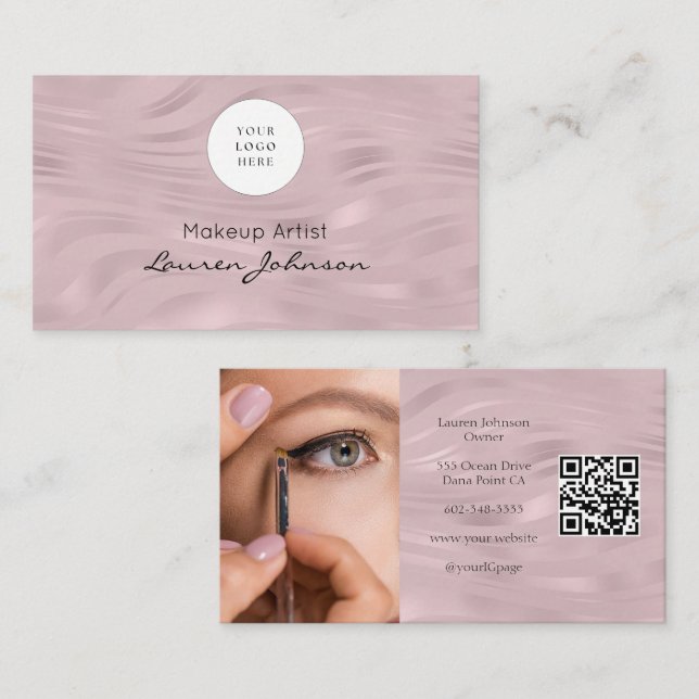 Pink QR Code Photo Makeup  Business Card (Front/Back)