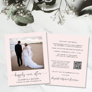 Pink QR Code Photo Wedding Reception Invitation