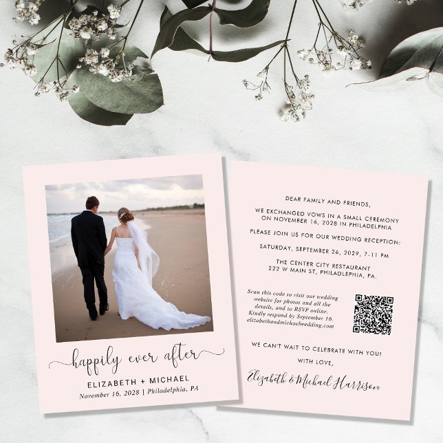 Pink QR Code Photo Wedding Reception Invitation (Creator Uploaded)