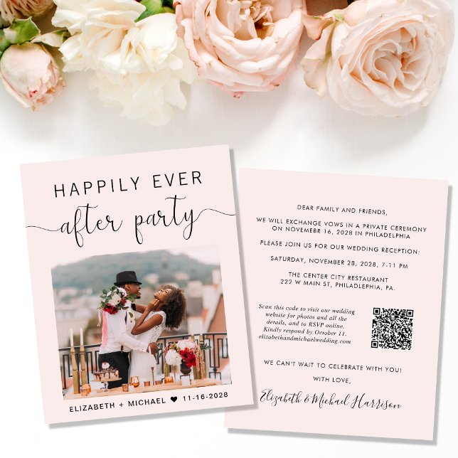 Pink QR Code Photo Wedding Reception Invitation (Creator Uploaded)