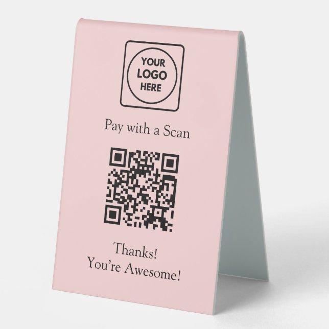 Pink QR Code | Scan to Pay Custom Business Logo (Front)