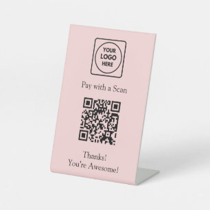Pink QR Code   Scan to Pay Custom Business Logo Pedestal Sign