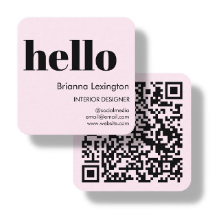Pink   QR Code Social Media   Hello Square Business Card
