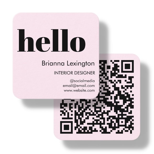 Pink | QR Code Social Media | Hello Square Business Card (Creator Uploaded)