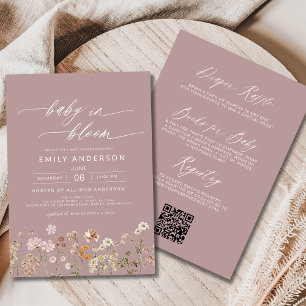 Pink QR Code Wildflower Baby in Bloom Baby Shower  Invitation