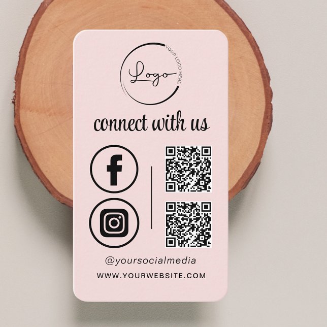 Pink QR Connect With Us Business Logo Social Media Business Card (Creator Uploaded)