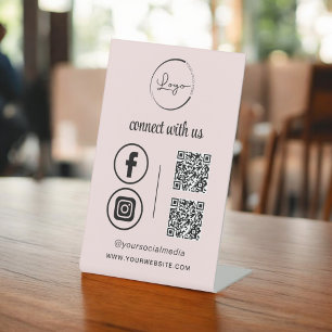 Pink QR Connect With Us Business Logo Social Media Pedestal Sign