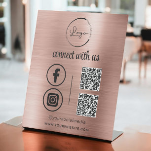 Pink QR Connect With Us Business Logo Social Media Pedestal Sign