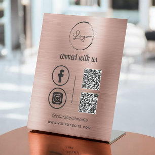 Pink QR Connect With Us Business Logo Social Media Pedestal Sign