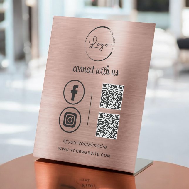 Pink QR Connect With Us Business Logo Social Media Pedestal Sign (Creator Uploaded)