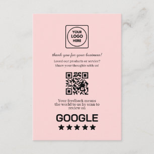 Pink QR   Google Review & Rating Link Enclosure Card