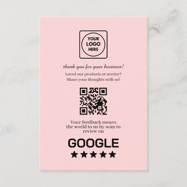 Pink QR | Google Review & Rating Link Enclosure Card (Front)