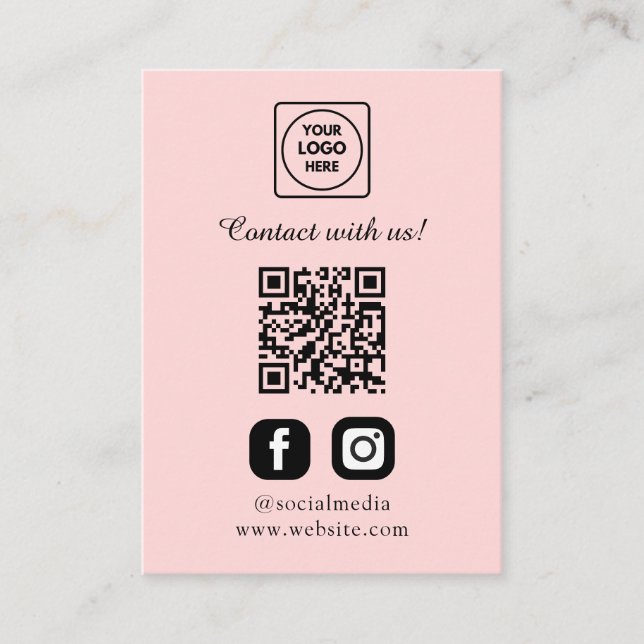 Pink QR | Instagram Facebook Social Links Enclosure Card (Front)