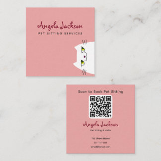 Pink QR Pet Sitting Business Card Cute Cat