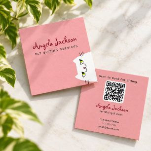 Pink QR Pet Sitting Business Card Cute Cat