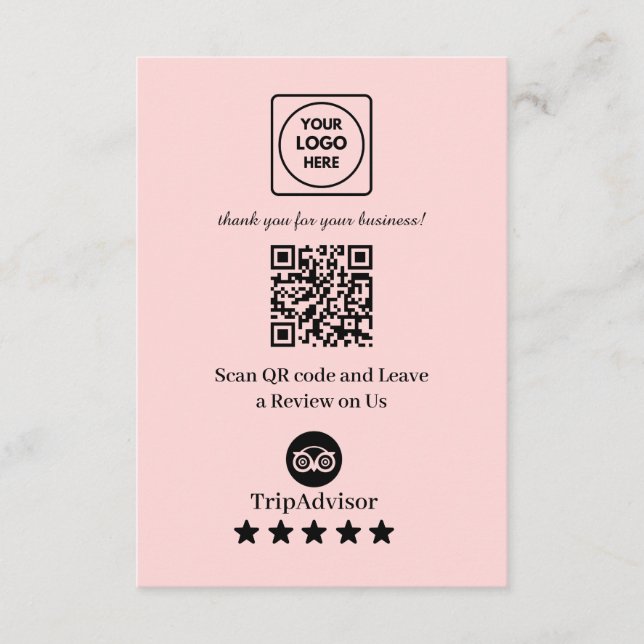 Pink QR | TripAdvisor Business Rating Link Enclosure Card (Front)