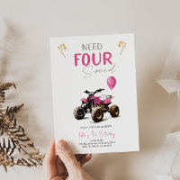 Pink Quad Bike 4th Birthday Invitation