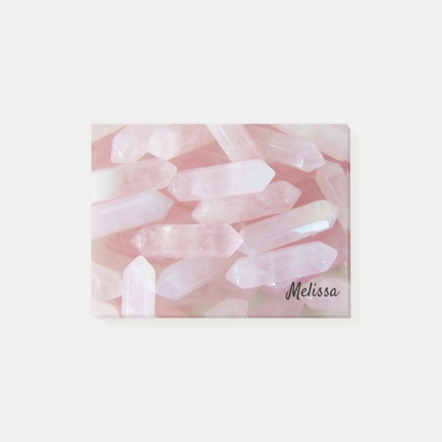 Pink Quarts Crystals Personalise Name Post-it Notes (Front)