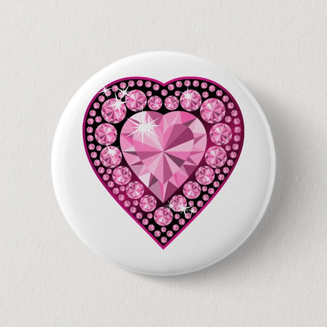 Pink Quartz Gem Heart 6 Cm Round Badge (Front)