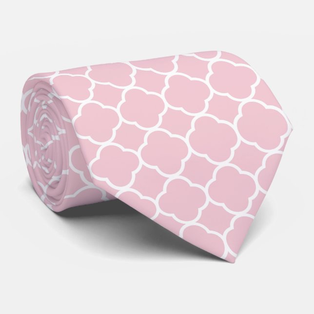 Pink Quatrefoil, Latticework, Moroccan Trellis Tie (Rolled)