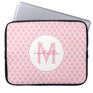 Pink Quatrefoil Monogram Laptop Sleeve