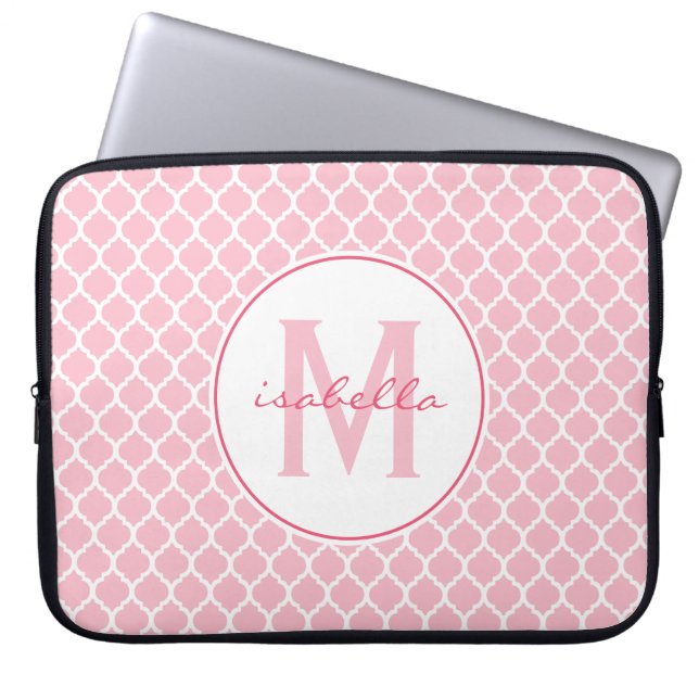 Pink Quatrefoil Monogram Laptop Sleeve (Front)