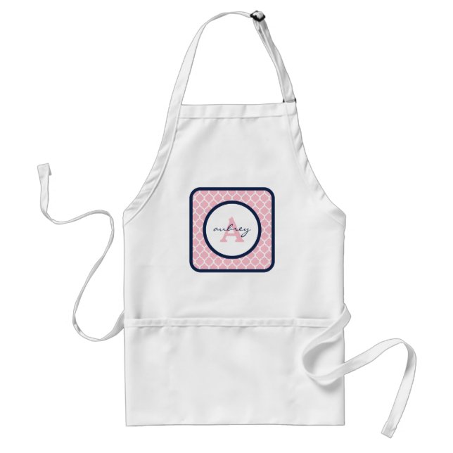 Pink Quatrefoil Monogram Standard Apron (Front)