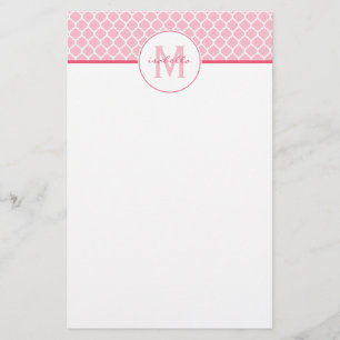 Pink Quatrefoil Monogram Stationery