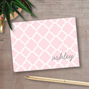 Pink Quatrefoil Pattern with Personalised Name Post-it Notes