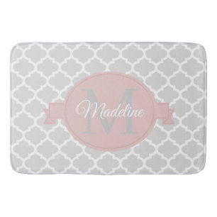 Pink Quatrefoil Personalised Bath Mat
