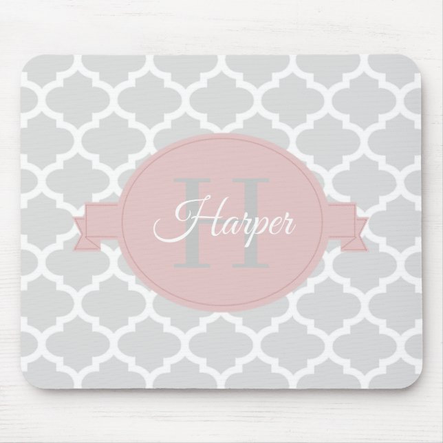 Pink Quatrefoil Personalised Mouse Pad (Front)