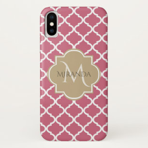 Pink Quatrefoil With Girly Monogram and Name iPhone X Case