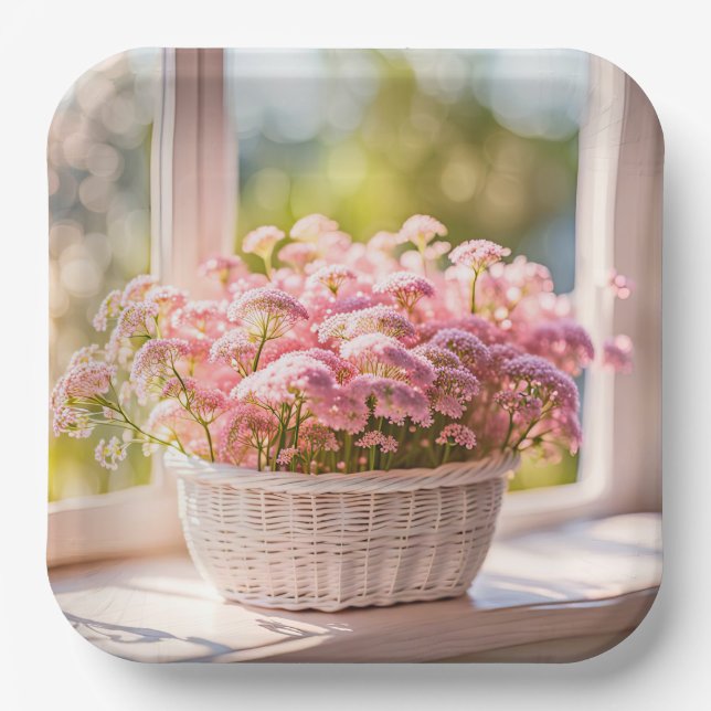 Pink Queen Anne's Lace Bouquet Paper Plate (Front)