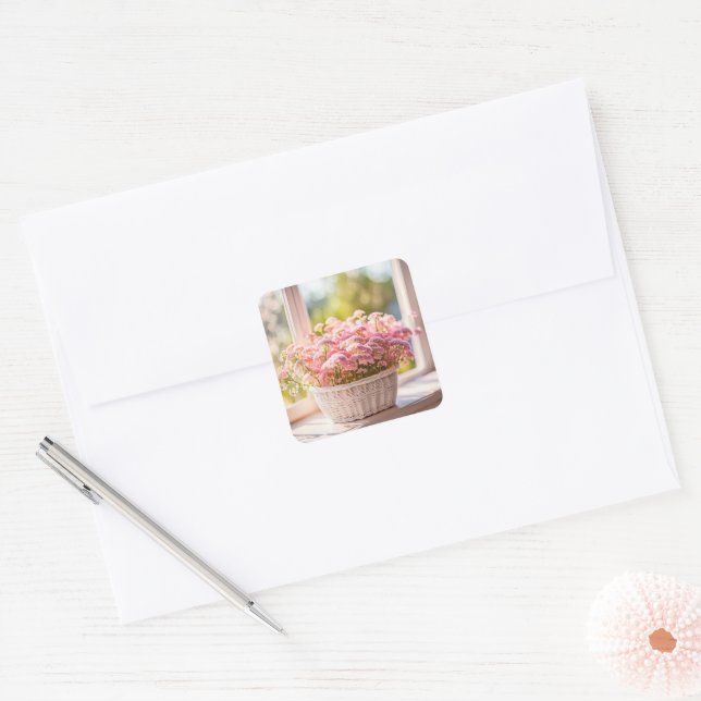 Pink Queen Anne's Lace Bouquet Square Sticker (Envelope)