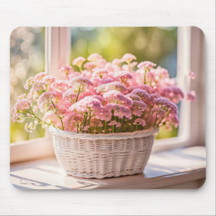 Pink Queen Anne's Lace In Wicker Basket Mouse Mat